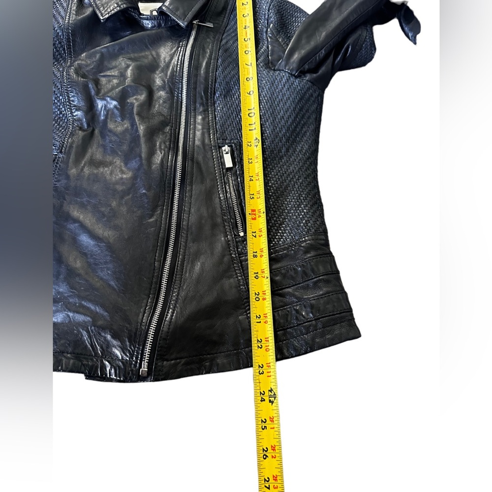 D73 Black Leather Biker Jacket Woven Leather Women’s Size M - Picture 7 of 15